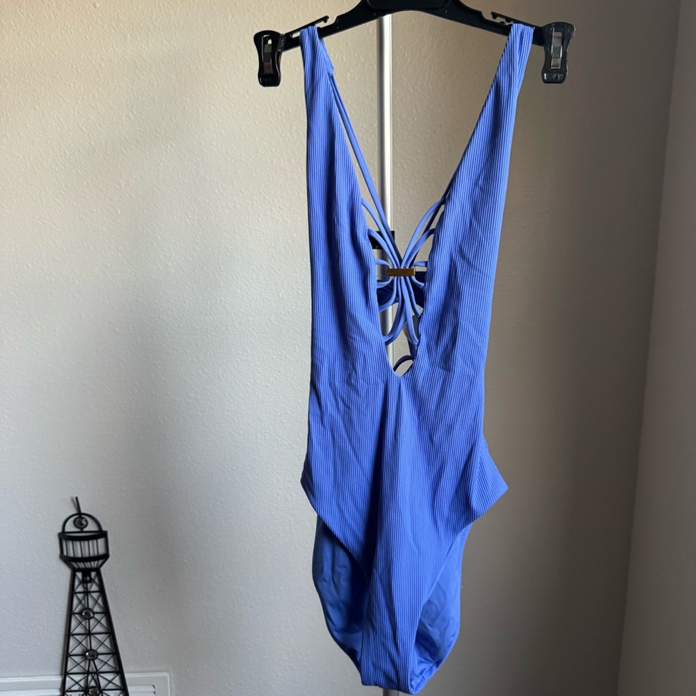 NWT Весса Modern Edge Strappy Ribbed One-Piece Swimsuit Cornflower Sz S - Picture 5 of 10